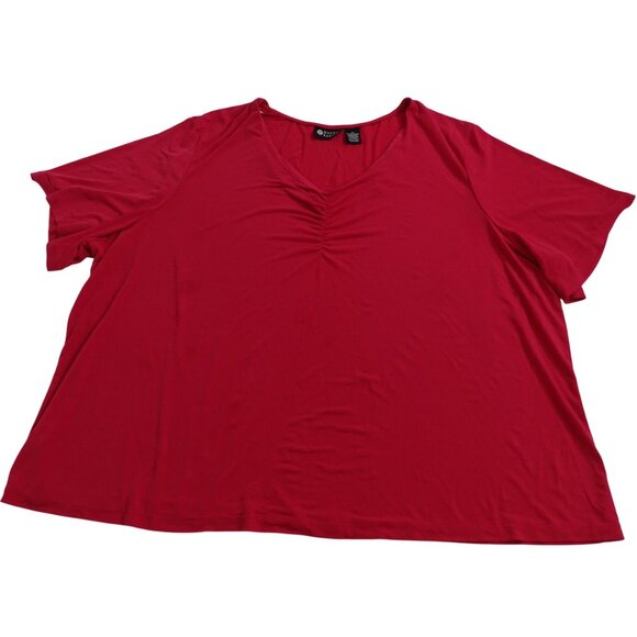 Maggie Barnes Womens Pink Top Plus Size 4X Short Sleeve Gathered V-Neck FLAWS - Picture 1 of 10